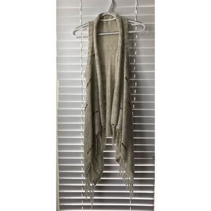 Open Front Fringe Knit Vest Cardigan - Cream